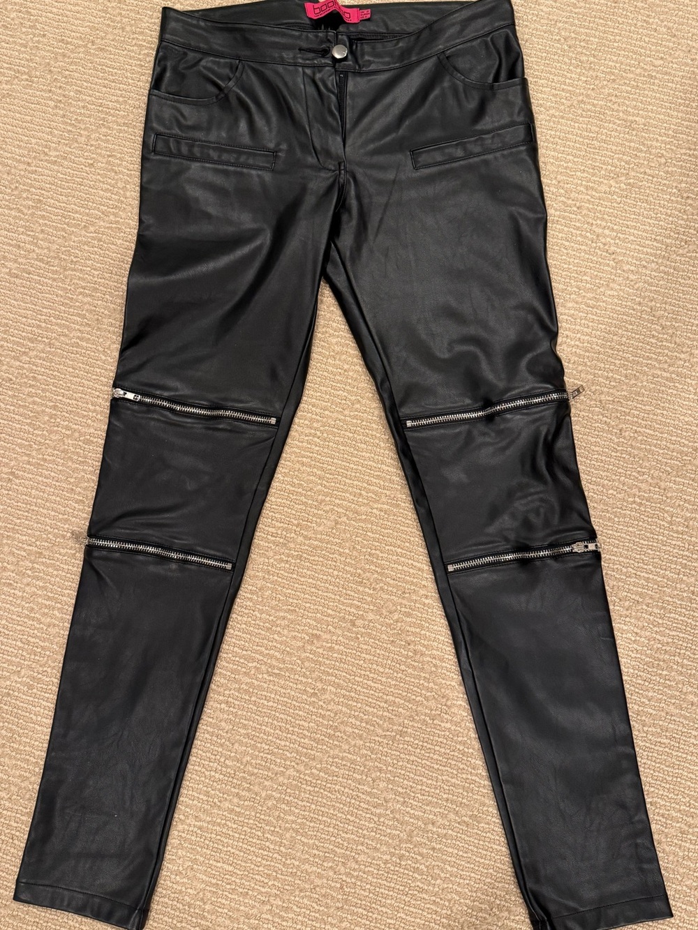 Black Faux Leather Moto Skinny Jeans